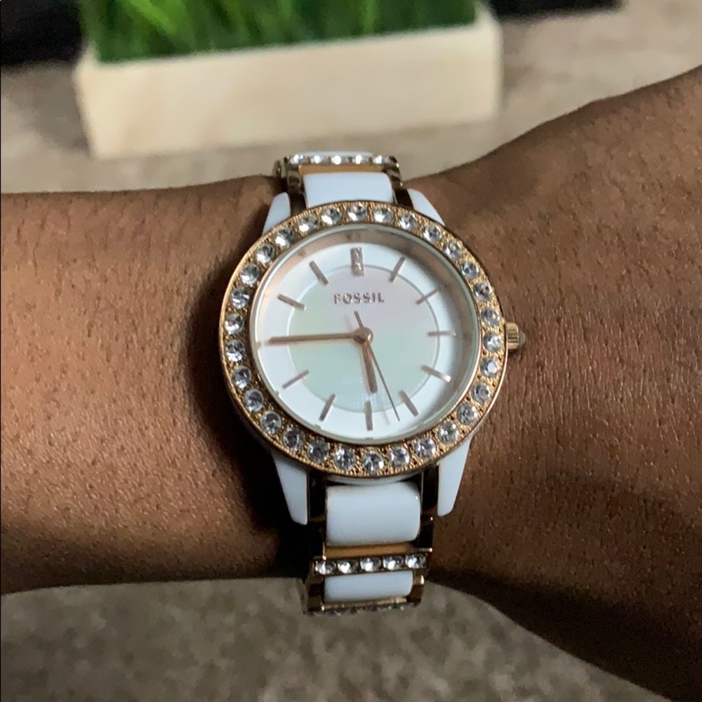 Fossil Jesse Ceramic White & Rose Tone Watch